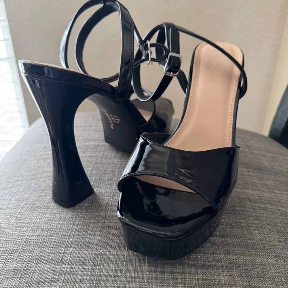 I.D Required Black Patent Heels | Ankle Strap | Size 7.5 M Platform Party